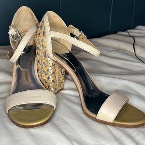 Coach "Terri" Block Heel Sandal, Tan and Silver, Size 9